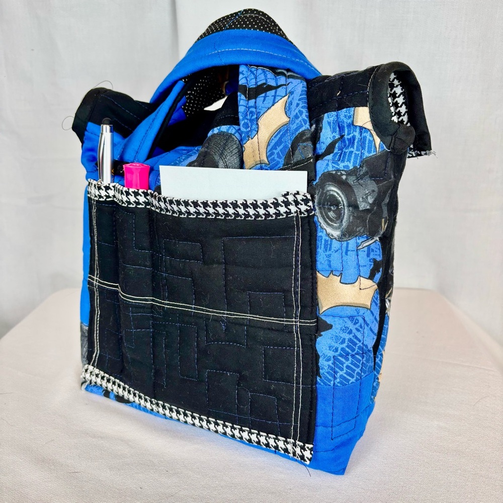 Handmade Upcycled Quilt Bible Tote Bag | Batman Carryall with Pocket